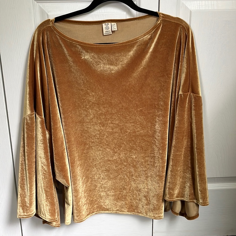 Urban Renewal gold velvet wing sleeve top